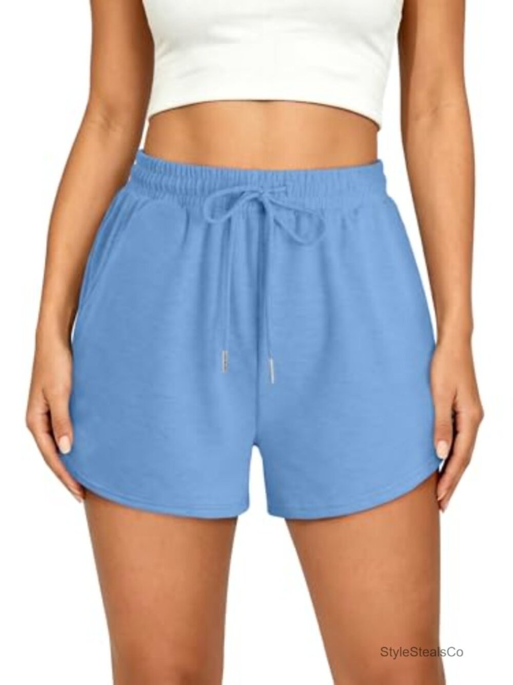 High Waist Drawstring Sweat Shorts with Pockets - Lightweight Workout Running
